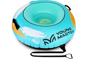 YOUNG MASTER Snow Tube for Kids & Adults, 48” Large Inflatable Snow Sled with Thickened Canvas Cover, Heavy-Duty Snow Tube with Wear-Resistant Material and 3-in-1 Inflatable Valve, Perfect for Winter Outdoor Fun