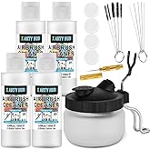 X ARTY HUB Airbrush Cleaning Kit - 4 * 120 ml Airbrush Cleaner with Glass Cleaning Pot, Easily Handle Water-Based and Acrylic