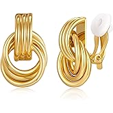 YUJIE Gold Clip On Earrings for Women Gold Plated Geometric Knot Ear Clip Chunky Door Knocker Studs Earrings Trendy Jewelry