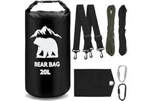 PLUVAVA Bear Food Bag Hanging System Ultralight Bear Food Storage Canister Bag with Waterproof Bear Bag, Nylon Ropes, Hooks f