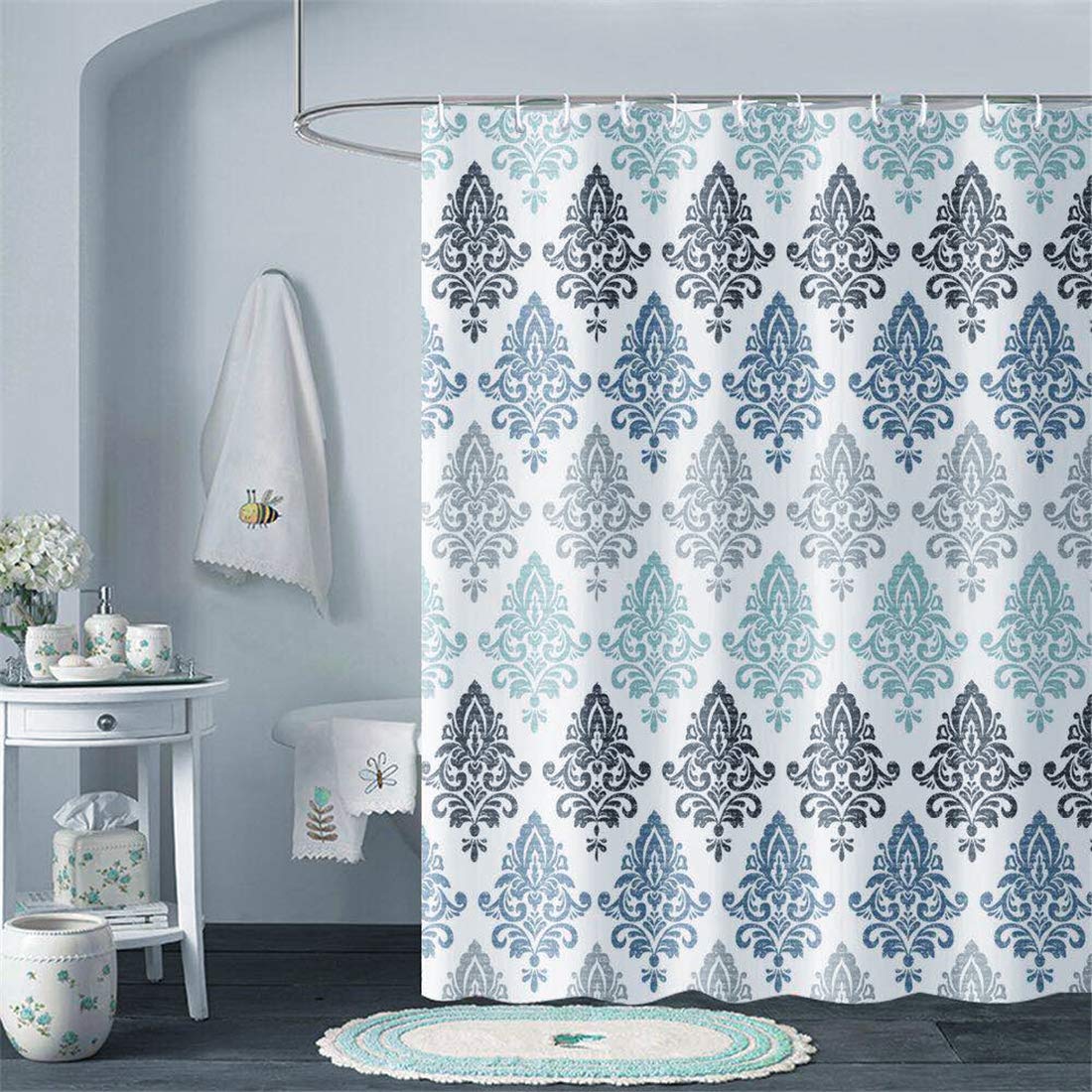 X-Labor Water-Repellent Shower Curtain 240 x 200 cm Thick Textile Fabric Anti-Mould Includes 12 Shower Curtain Rings Washable Bath Curtain 240 x 200 cm Pattern G