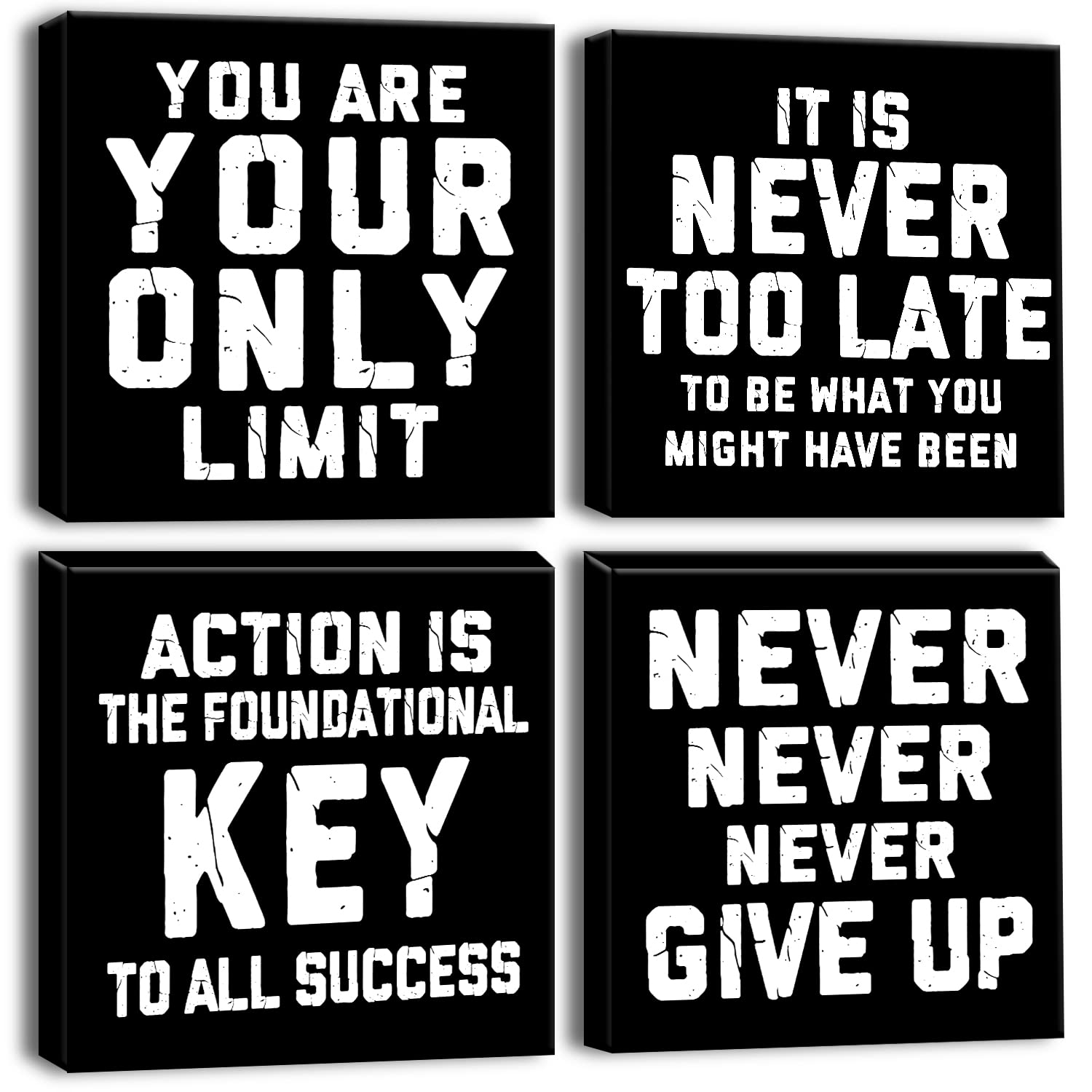 Artscope 4 Pieces Wall Art Canvas Prints - Inspirational Quotes-Black Picture Painting - Modern Wall Artwork Framed for Gifts Bathroom Home Kitchen Office Decor - 30 x 30 CM