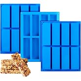 Sidosir 3Pcs Granola Bar Mold Silicone Mold, 8-Cavity Rectangle Molds for Energy Bar, Silicone Baking Molds for Large Granola Bar (3, Blue, 8-Cavity)