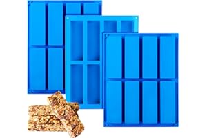 Sidosir 3Pcs Granola Bar Mold Silicone Mold, 8-Cavity Rectangle Molds for Energy Bar, Silicone Baking Molds for Large Granola Bar (3, Blue, 8-Cavity)