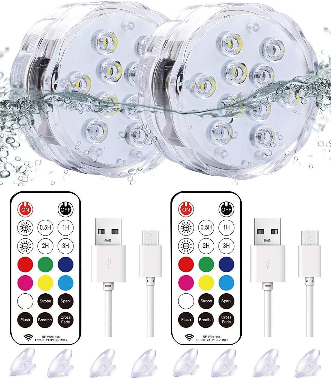 Qoolife Rechargeable Submersible led Lights Underwater Lights