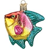 Old World Christmas Pink and Yellow Tropical Angelfish Glass Blown Ornament for Christmas Tree, Handcrafted Holiday Decoration, Ocean Fish Collection