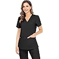 COMENII Scrubs for Women, 3 Pocket V-Neck Tailored Fit Workwear, Anti-Wrinkle Medical Scrub Tops Women