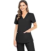COMENII Scrubs for Women, 3 Pocket V-Neck Tailored Fit Workwear, Anti-Wrinkle Medical Scrub Tops Women