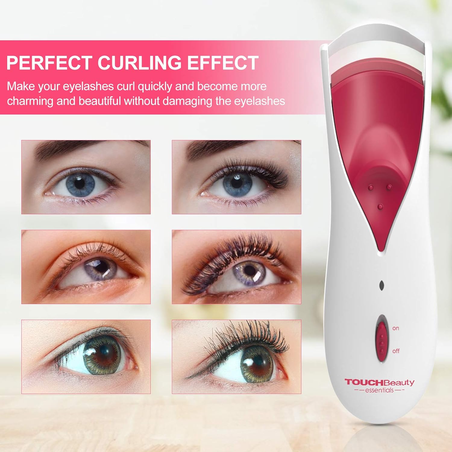 TOUCHBeauty Heated Eyelash Curler, Electric Lash Curler Safe with Smart Silicone Heating Pads and Efficient with Fast Heating Up Perfect for All Eye Shapes, Natural Curling and Long Lasting (Red) : Beauty