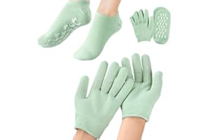Aster Moisturizing Gloves and Socks Set 4 Pcs Gel Spa Therapy Gloves and Socks for Repairing Dry Cracked Hands Feet Skin Care Gel Lining Infused with Essential Oils and Vitamins, Green