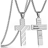 RWQIAN American Flag Cross Necklace for Men Bible Verse, Christian Religious Scriptures Faith Baptism 1st First Communion Pendant Chain for Boys, Fathers Dad Day Graduation Jewelry Gifts for Him