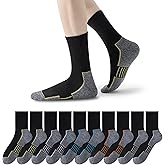 10 pairs Work Boot Socks, Moisture Wicking Cushioned Crew Socks for Men, Reinforced Toe and Heel for Abrasion Resistance