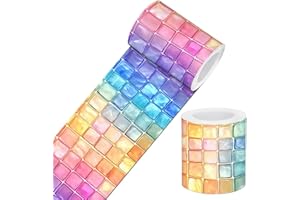 IVN VN Wallpaper Border Rainbow Gradient Square Glass Tile Pattern Design 4x196 Inch Peel and Stick Wallpaper Border for Mirror Frame Bathroom Laundry Room Pool Area Living Room Wall Decor