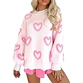 Cute Heart Sweaters for Women Long Sleeve Crew Neck Valentines Love Tops Oversized Knitted Y2k Pullovers