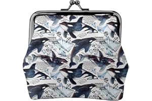 WOEZKEX Leather Bag For Women Kiss Lock Wallet Retro Coin Purse Coin Organizer Purse (ocean killer whale orca art)