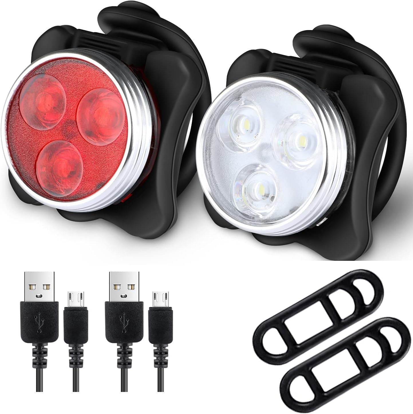 Rechargeable LED Bike Lights Set Headlight Taillight Combinations LED Bicycle Light Set 2 USB Cables,4 Light Modes Water Resistant, IPX4