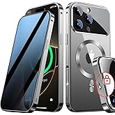 [Full Camera Protection& Mechanical Lock]Magnetic Privacy Case for iPhone 16 Pro Max[Compatible with MagSafe] [CD Metal Ring]Full Body Shockproof Metal Bumper, 9H Anti Peeping Glass Cover-Grey