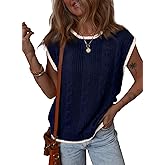 Dokotoo Tank Tops for Women Round Neck Cap Sleeve Color Block Cable Knit Womens Tank Tops Sweater Vest Women