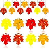 BOARDFEB 36PCS Mini Acrylic Thanksgiving Maple Leaf Ornaments Fall Leaves Hanging Ornaments for Tree Autumn Maple Pendants with String for Party Favors Decor