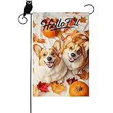 Wordatu Hello Fall Welsh-Corgi Garden Flag Pumpkins Double Sided Vertical Seasonal Autumn Outdoor Yard Lawn Decorations 12x18 Inch (299)