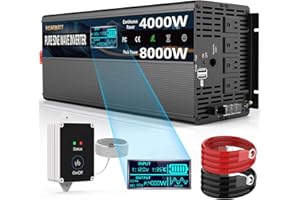 ROARBATT Pure Sine Wave Power Inverters 4000W 12V DC to AC 110V 120V Peak 8000W with Remote Control 4 Outlets,Dual USB Port,LED Display Terminal Blocks for Inverter Truck RV Car Solar System