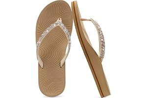 KuaiLu Women's Rhinestone Flip Flops with Comfort Arch Support Yoga Mat Cushion Sandals Fashion Summer Beach Travel Orthotic Walking Thong Sandles Slip on Plantar Fasciitis Indoor Outdoor Shoes