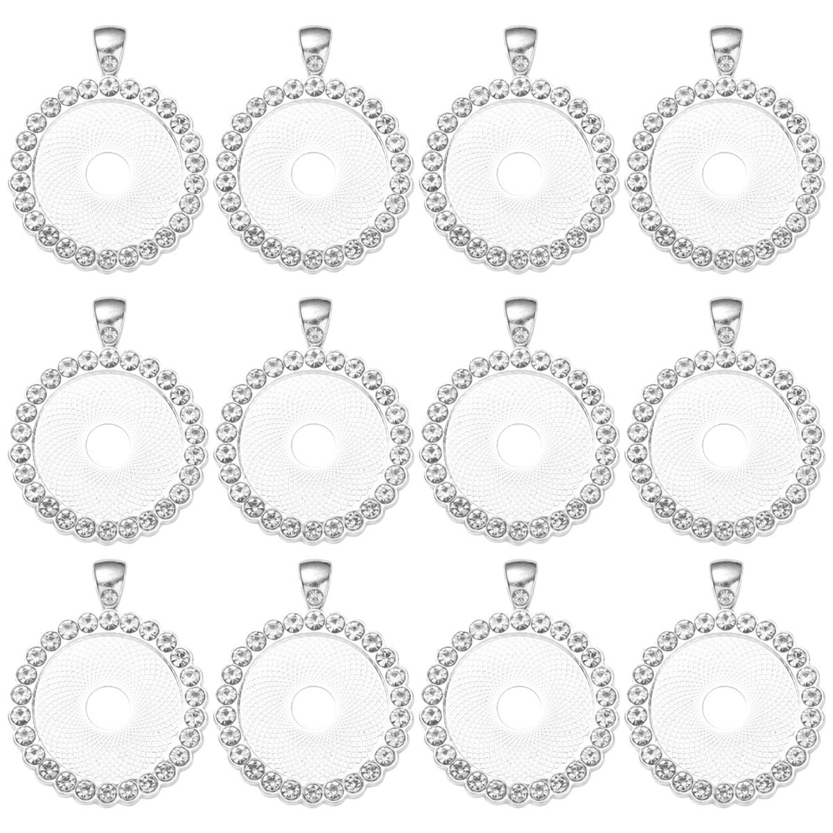 EXCEART Round Tray 12pcs Bezel Pendant Trays Round Rhinestone Pendant Charms for Jewelry Making DIY Necklace 25mm Silver Bracelet Charms