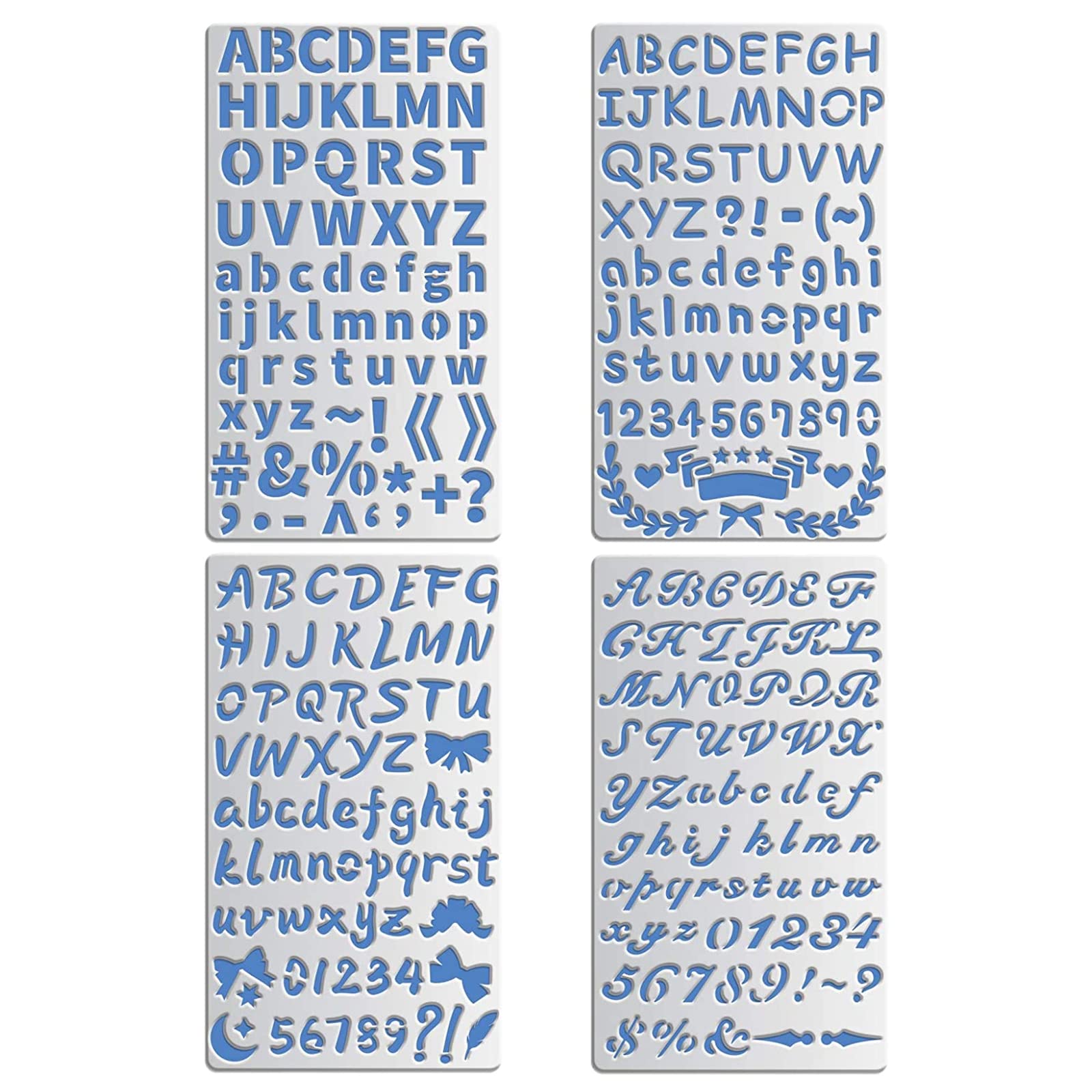 BENECREAT 4PCS 17.5x10cm Metal Stencils, 4 Mixed Letter Number Metal Journal Stencil for Wood carving, Drawings and Woodburning, Engraving and Scrapbooking Project