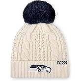 FOCO NFL Womens NFL Team Logo Cable Knit Pom Beanie Hat