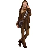 Womens Deluxe Star Wars Chewbacca Halloween Costume Dress with Hooded Vest, Leggings, Wrist Bands, Legwarmers, and Bag