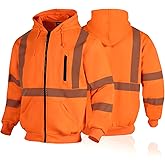 FONIRRA High Visibility Safety Work Hoodie for men Construction Hi Vis Reflective Fleece Sweatshirt with Zipper ANSI Class 3