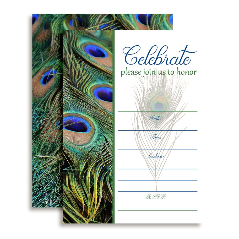 Amanda CreationPeacock Feathers Fill In Party Invitations, set of 20 including envelopes