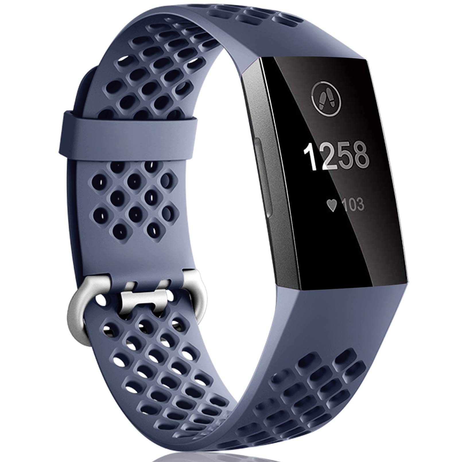 Dirrelo Compatible with Fitbit Charge 3/ Charge 4 Strap, Sport Silicone Adjustable Replacement with Breathable Holes Accessories Wristband for Fitbit Charge 3 SE, for Women Men, Small BlueGray