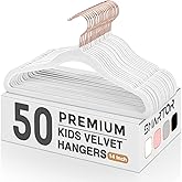 Smartor Kids Velvet Hangers 50 Pack, 14 Inch Premium Non Slip Kids Felt Hangers for Closet, Space Saving Toddler Clothes Hanger for Youth's Childrens' Clothes (Rose Gold Hook)- White