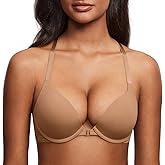 DOBREVA Women's Push Up Bra Racerback Front Closure Bras Plunge Underwire Tshirt Padded Lace