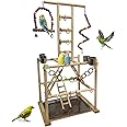 Niwaes Bird Play Stand, Large Parakeet Playground, Natural Wood Parrot Perch Stand, Birds Play Gym Cockatoos Cage Accessories with Feeder Cups Swings for Cockatiel Budgie Conure