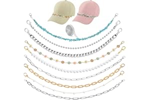 10 Pcs Trucker Hat Chains Set for Women Man, Trucker Hat Charms with Adhesive Rhinestone Ribbon DIY Cap Decoration Set, Metal