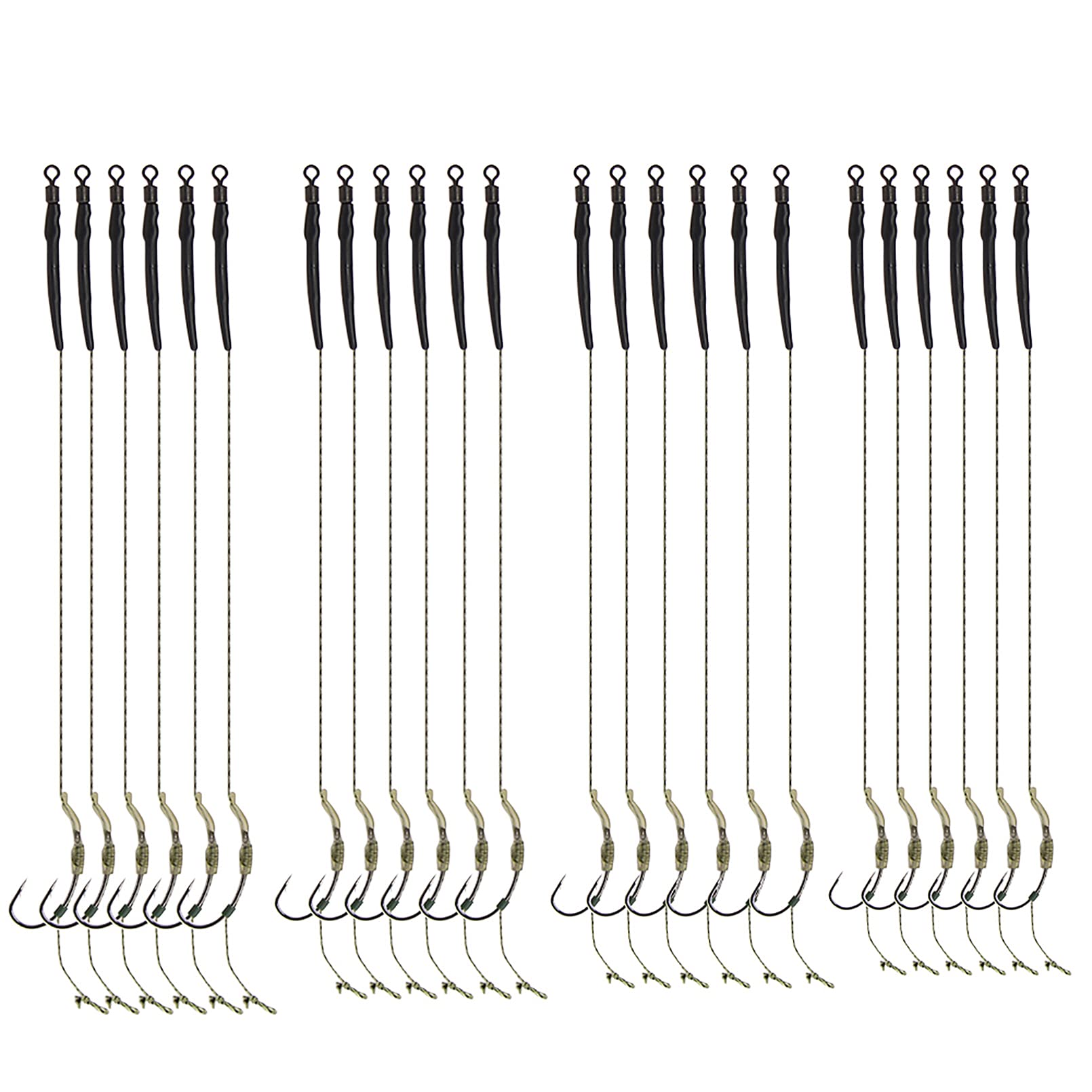 Carp Fishing Hair Rigs - 24pcs Line Aligner Rigs, Size 2, 4, 6, 8 with quick-change swivel