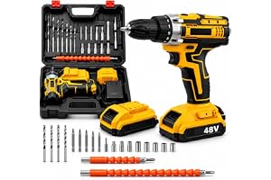 Furadeira e Parafusadeira Sem Fio 48V com 2 Baterias Recarregáveis, Maleta e Kit de Acessórios, Controle de Torque, Velocidade Variável e LED – Uso Doméstico e Profissional