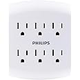 Philips 6 Adapter, Wall Tap Power Strip, Tamper Resistant Protected Outlets, 3-Prong, Ul Listed, White, SPS1461WA/37, 1 Pack
