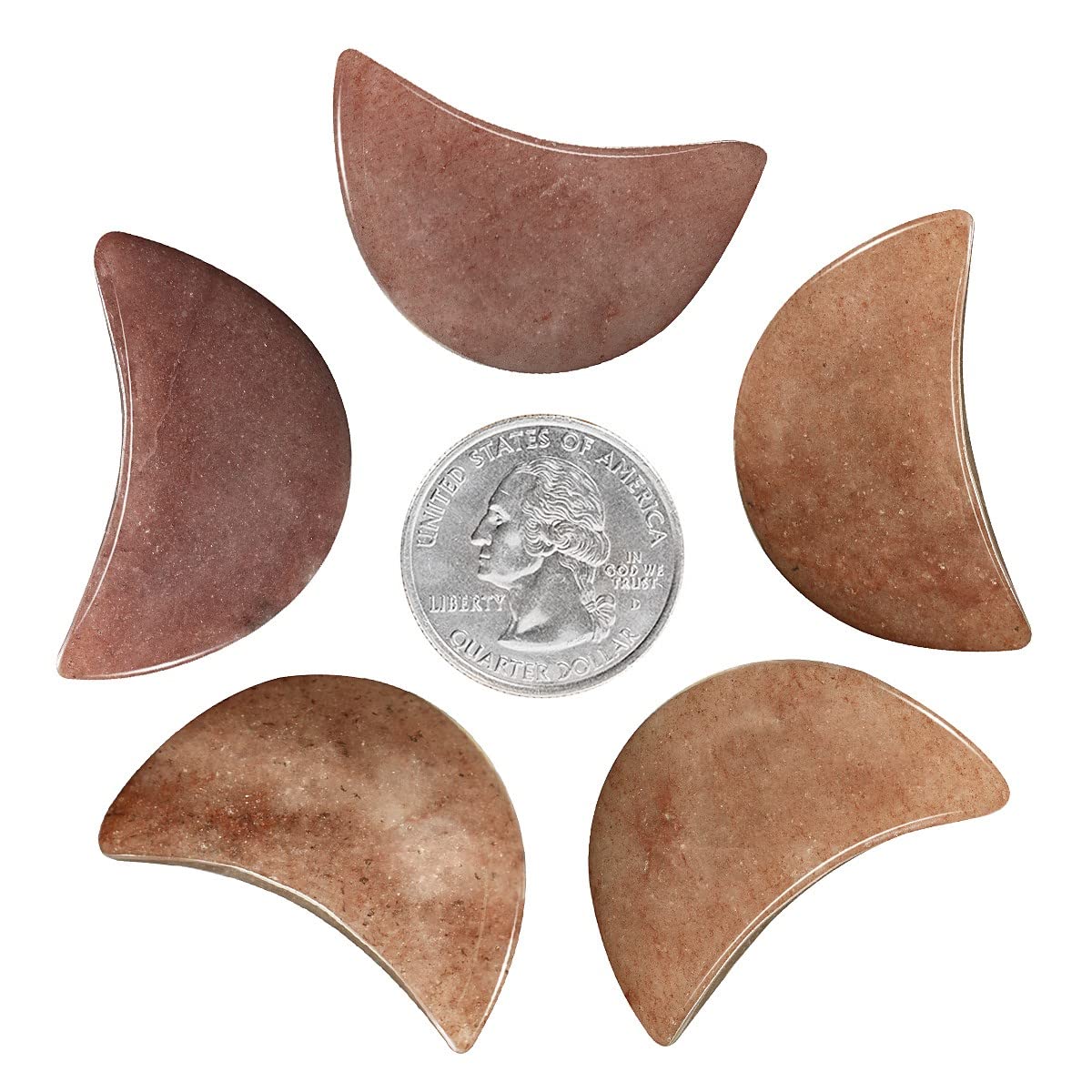KYEYGWO 5pcs Hand Carved Half-Moon Palm Pocket Stones, Polished Crystal Stone Set for Home Office Decoration DIY or Jewelry Making, Strawberry Quartz