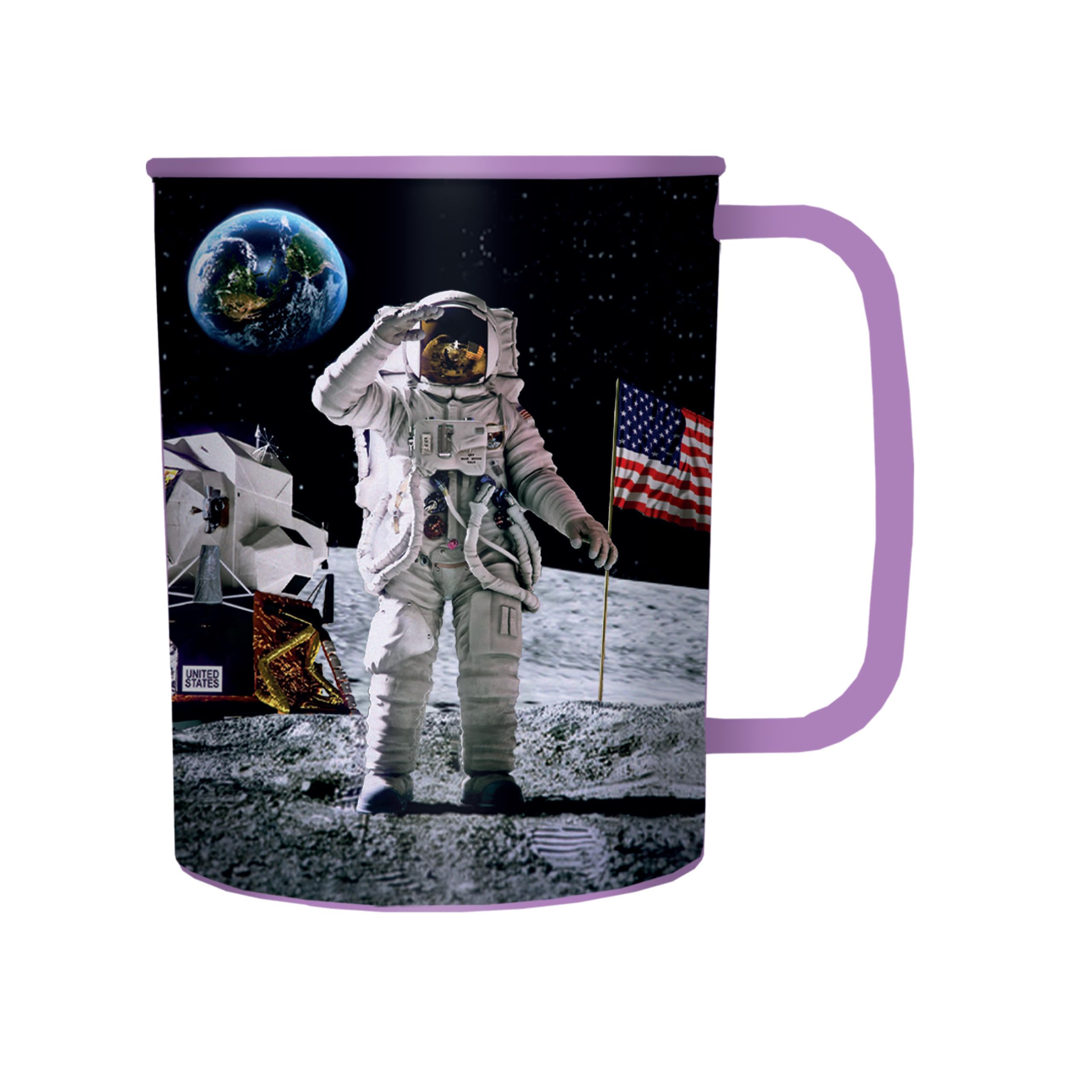 3D LiveLife Drinking Cup - Moon Landing from Deluxebase. 300ml Plastic Mug with Space Theme, Reusable Coffee Cup, Portable Animal Tumbler for Camping, Picnic, Travel & Everyday Use.