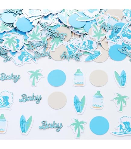 JOYMEMO Surf-Konfetti – 200 Stück, Bunt Bedruckt | Für Strand-Party, Geburtstag, Baby Shower Deko