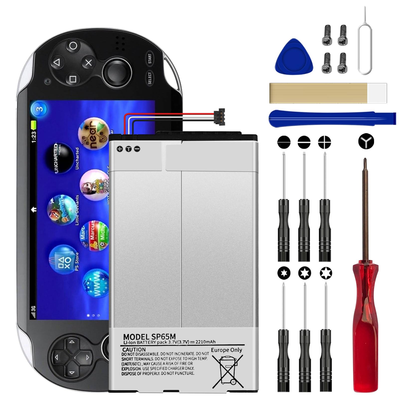 Senpinkboo PS Vita SP65M Battery [2026 Upgraded] for Sony PlayStation PS Vita PCH-1001 PCH-1101 1003 1103 Battery 3.7V with Repair Tool Kit