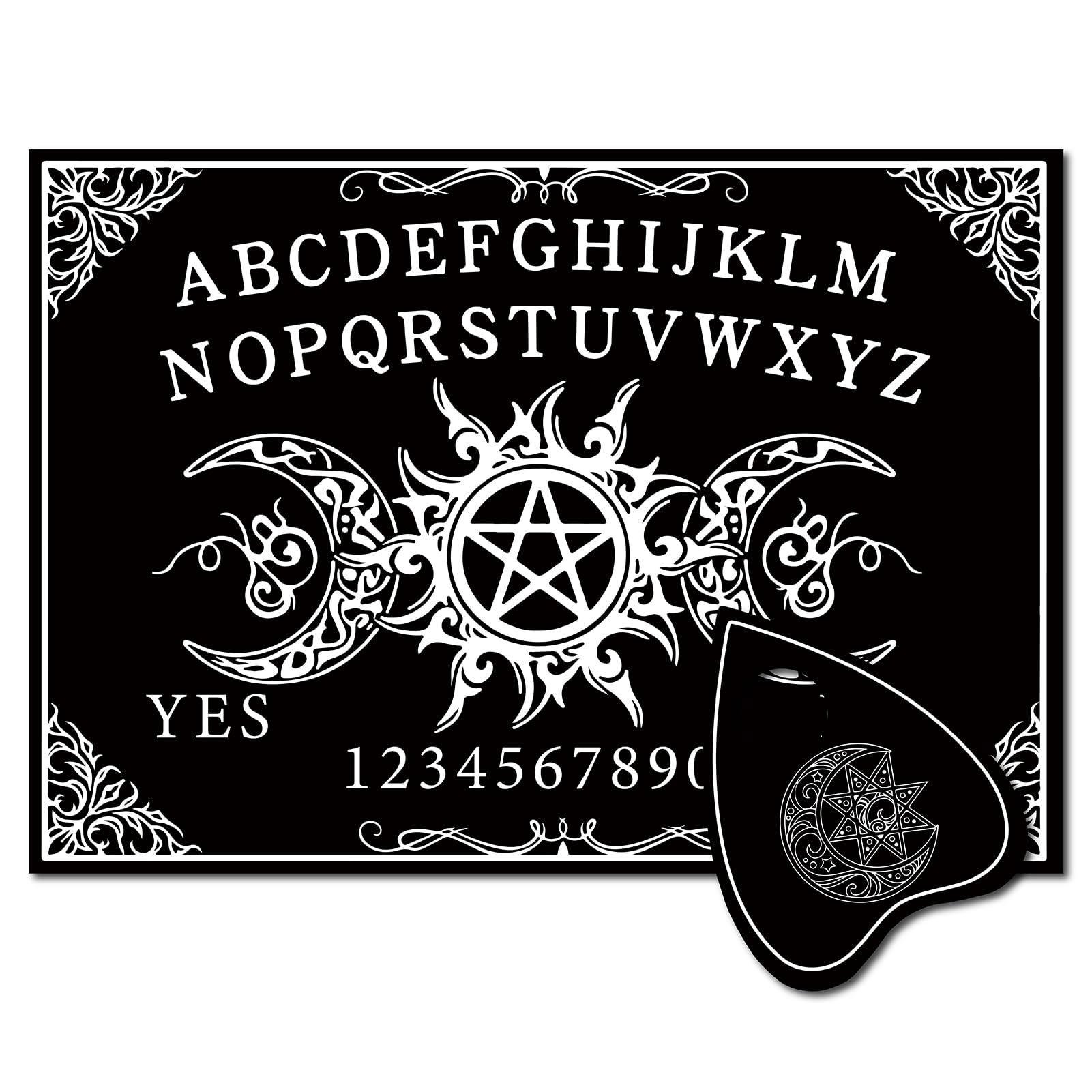 CREATCABIN Wood Spirit Board Pendulum Board Wooden Talking Boards with Planchette Dowsing Divination Kit Game Spirit Hunt Metaphysical Message Decor for Wicca Pagan 11.8 x 8.3 Inch-Sun Moon