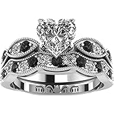 Jeulia 3 Carat CZ Solitaire Engagement Rings Halo Milgrain Heart Cut Sterling Silver Ring Set Promise Engagement Wedding Anniversary Rings Bridal Sets for Women