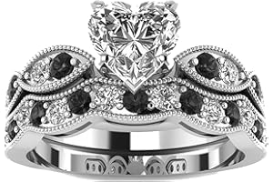 Jeulia 3 Carat CZ Solitaire Engagement Rings Halo Milgrain Heart Cut Sterling Silver Ring Set Promise Engagement Wedding Anniversary Rings Bridal Sets for Women