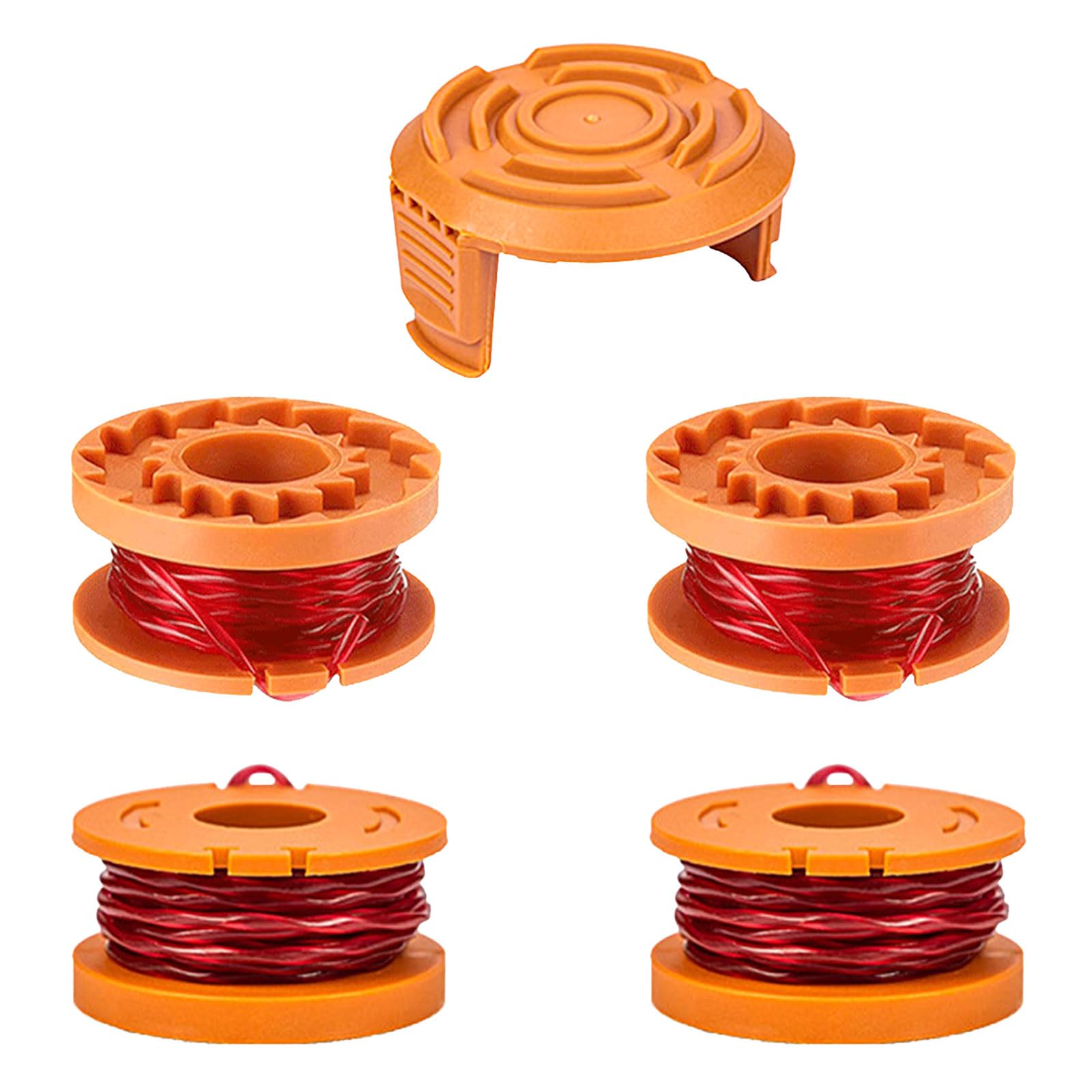 JAMSSOW 4 Pcs Replacement Strimmer Spool Compatible with Worx WA0010 WA0004,Autofeed Nylon Line for Worx WG151 WG154 WG155 WG160 WG163 WG175 WG180, 1.65mm x 3.04m(4 Spool + 1 Cover)