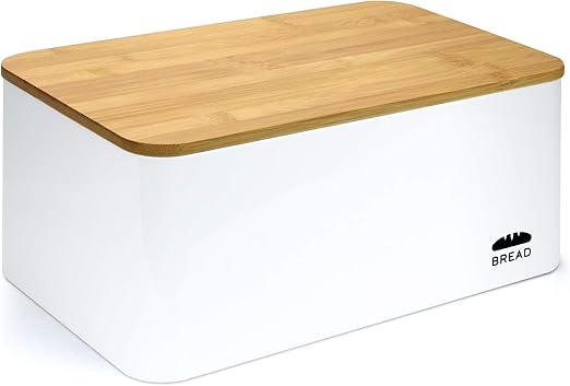 Granrosi Panera con tabla de cortar de bambú – amplia caja de metal con tapa de madera