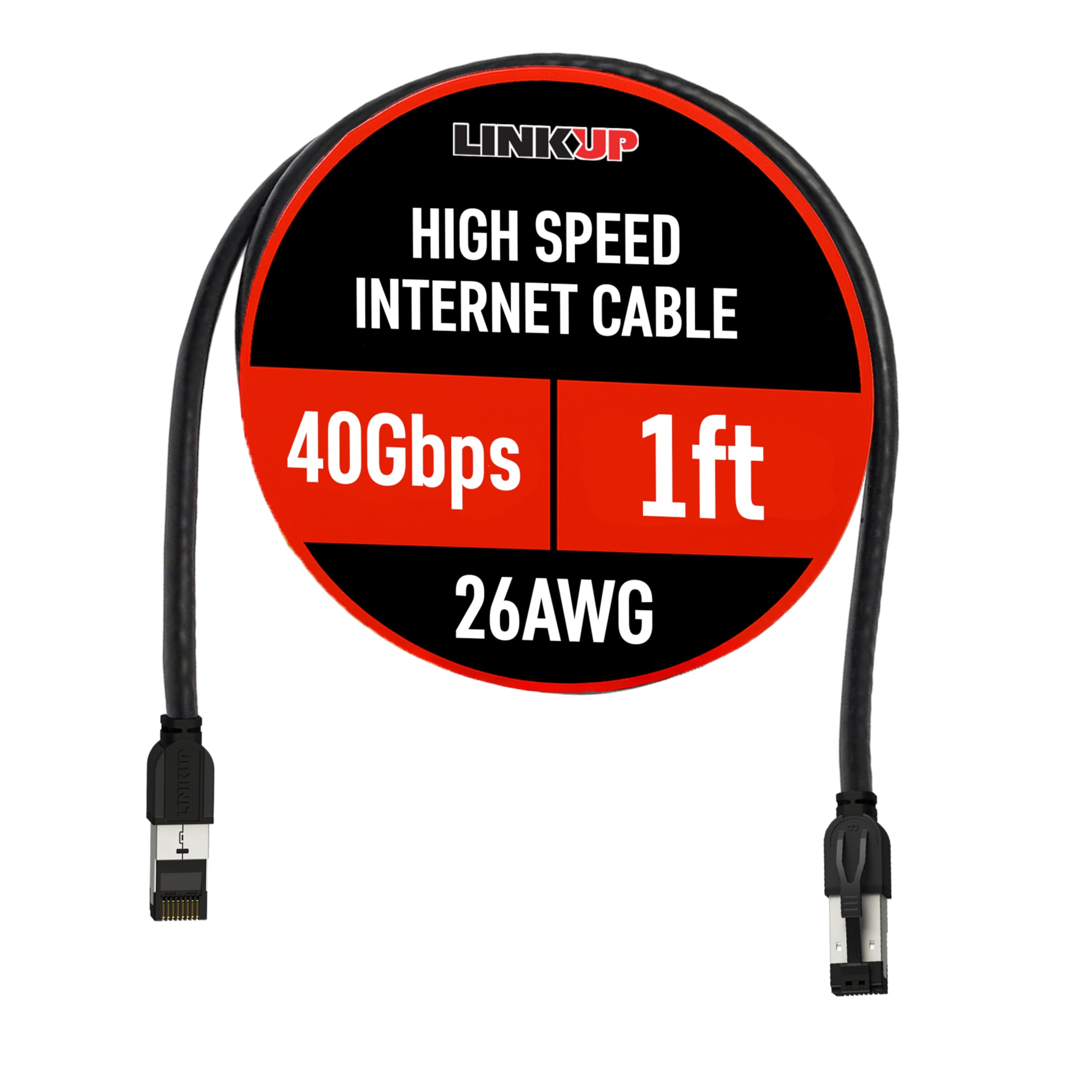 LINKUP – [40Gbps Certified Cat8 Ethernet Patch Cable Double Shielded┃2000MHz (2GHz) Cat8.1┃Future Proof LAN Wires Compatible with Cat7A, Cat7, Cat6A, 25G, 10G, 1G Network [Black] - 1ft (0.3M)